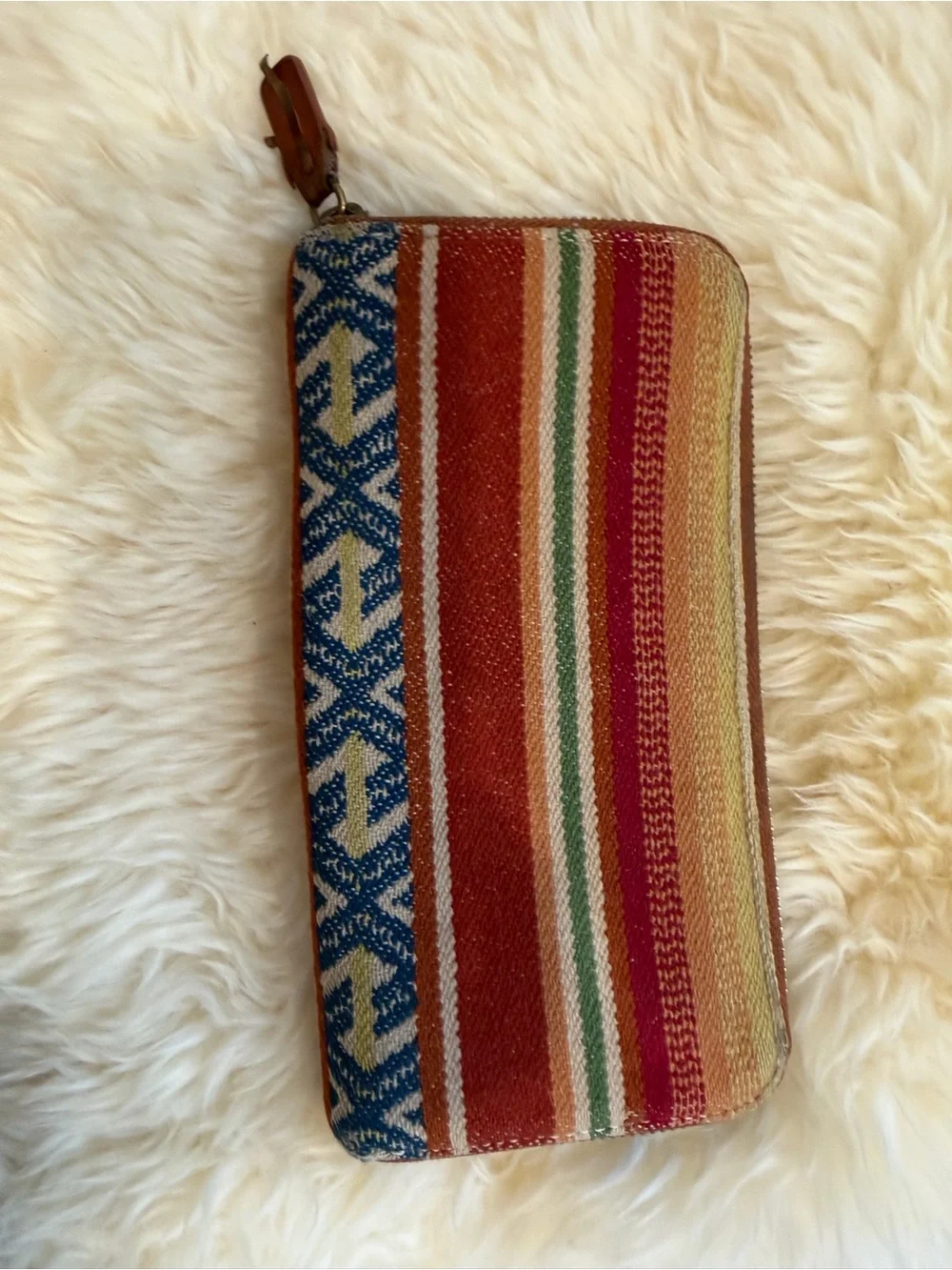 Pendleton Multicolor Striped Zip Wallet in Red, Orange, Yellow, Green & Blue